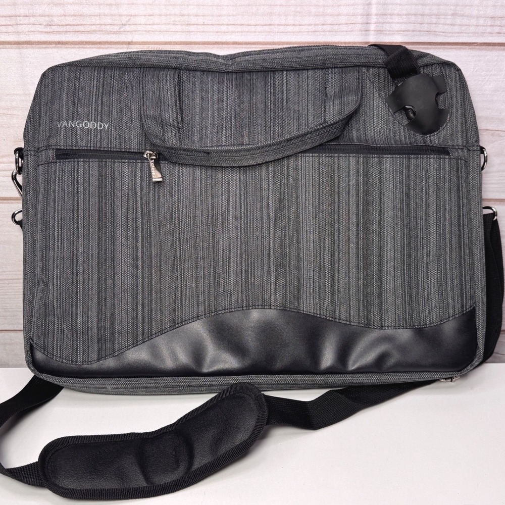 VanGoddy Laptop Messenger Bag Gray Black Briefcase Shoulder Strap Case